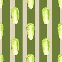 Seamless pattern Chinese cabbage on stripes background. Simple ornament with lettuce. vector