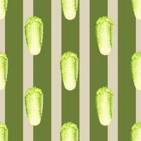 Seamless pattern Chinese cabbage on stripes background. Simple ornament with lettuce. vector