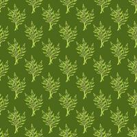 Seamless pattern bunch arugula salad on light green background. Simple ornament with lettuce. vector