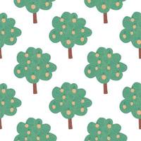 Fruit trees seamless pattern on white background. Doodle apple tree landscape. vector