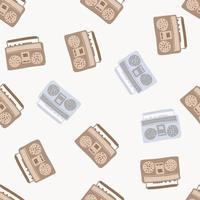 Random isolated seamless pattern with doodle tape recorder elements. Light brown ornament on white background. vector