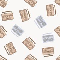 Random isolated seamless pattern with doodle tape recorder elements. Light brown ornament on white background. vector