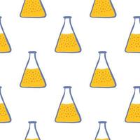 Labatory seamless pattern with flask little ornament. Science background. vector