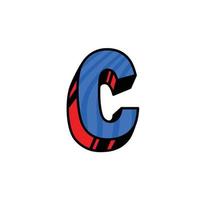 Logo, letter C. Vector. Linear, outline icon. Volumetric mark, 3D. Color capital letter. Illustration with pattern. Symbol on white background. Cartoon style. The image of the circus. vector