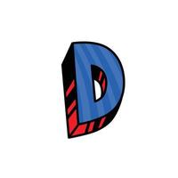 Logo, letter D. Vector. Linear, outline icon. Volumetric mark, 3D. Color capital letter. Illustration with pattern. Symbol on white background. Cartoon style. The image of the circus. vector