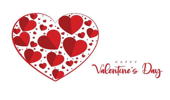 Happy Valentines Day Card or Banner on Paper Style Hearts. Background Design