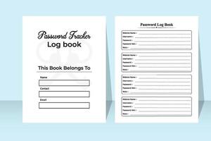 Password tracker and website information journal template. Log book interior. Password tracker notebook interior. Website security information tracker journal interior. vector