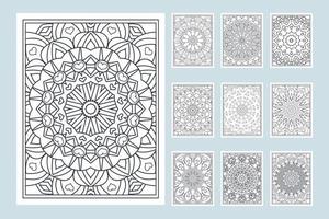 Decoration mandala flower line art vector. Mandala coloring page pattern bundle. Mandala pattern set. Kids coloring page. Mandala coloring page interior collection. vector