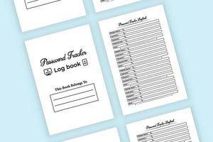 Password tracker journal template. Password tracker log book template. Website information and password tracker notebook interior. Logbook interior. vector