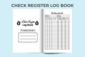 Check register journal interior. Balance checkbook and transaction tracker. Journal interior template. Check register logbook and balance checker. Bank deposit and transaction tracker notebook. vector