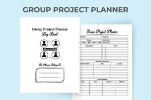 Group project planner interior. Educational group project tracker template. Logbook interior. Students group project organizer and task tracker notebook. Study project tracker template. vector