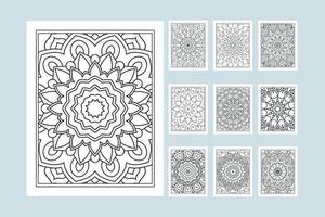 mandala para colorear paginas interior set. arte de línea mandala en estilo indio vintage. niños coloreando el vector de patrón de página. interior de la página para colorear. paquete de adorno de mandala en el vector de patrón indio.