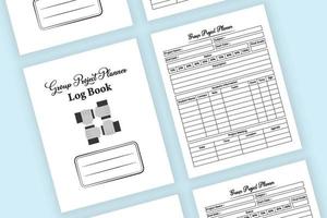 Group project planner logbook. Students group project tracker interior. Notebook interior. Group project planner and task tracker template interior. Study planner journal. vector