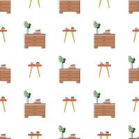 Seamless pattern with dumbbells and chests of drawers. Thin Line art. For backgrounds, websites, textiles, postcards and books. Vector illustration.