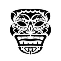 Demon mask tattoo in Polynesian style. Maori face. Hawaiian tribal patterns. Isolated. Vector illustration.