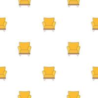 Seamless pattern with a yellow armchair. Minimalism background with flower pots and triangles. Line art. vector