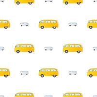 Bus icon seamless pattern. Yellow bus. Vector illustration.