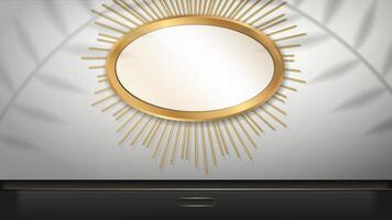 A gold mirror with a sunburst design on the wall vector
