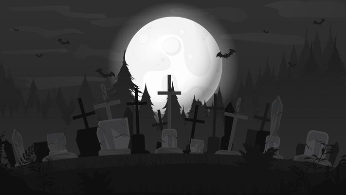 Background with the big moon and cemetery, vector. Background for Halloween.