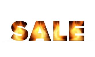 Inscription SALE with fire inside. Isolated on white background. Vector for the design of advertising banners.