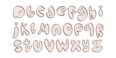 Handwritten font in doodle style with pastel colors. Alphabet with rounded blown letters. Good for postcards, posters, menu designs or children's books. Vector illustration.