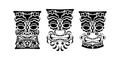 conjunto de tótems de caras en estilo ornamento. patrones tribales polinesios, maoríes o hawaianos. bueno para estampados, tatuajes y camisetas. aislado. ilustración vectorial vector