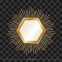 Golden frame with rays on a black background vector