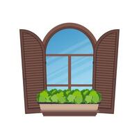 ventana de arco semicircular con flores y persianas de seguridad en estilo italiano. vector