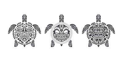 Set of Turtles in Tribal Polynesian tattoo style. Turtle shell mask. Maori and Polynesian culture pattern. Handmade. Vector illustration.