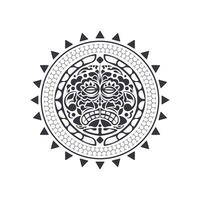 Polynesian Hawaiian style tattoo in the shape of a round mask. Tribal round pattern of the Mayan tribe. Isolated. Vector