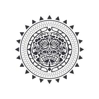 Polynesian Hawaiian style tattoo in the shape of a round mask. Tribal round pattern of the Mayan tribe. Isolated. Vector