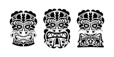 Set of masks in the ornament style. Polynesian, Maori or Hawaiian tribal patterns. Good for prints, tattoos, and t-shirts. Isolated. Vector illustration.