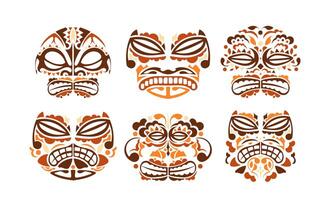 Tribal mask ethnic set. Polynesian colored patterns of faces illustration on white background. illustration vector