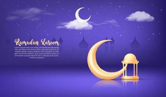 3d ramadan kareem background with golden lamp vector