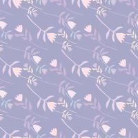 Seamless pattern with white color tulip silhouettes. Soft blue background. Pastel palette stylized artwork. vector