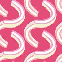 Funny doodle seamless pattern with white jelly candies sweet print. Bright pink background. Scribble style. vector