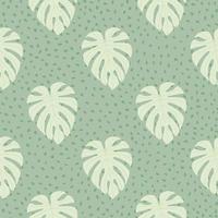 Vintage botanic seamless pattern with monstera doodle shapes. Light turquoise background with dots. Pastel tones floral print. vector