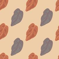 Scrapbook seamless pattern with grey and orange colored outline leaf shapes. Pastel background. vector