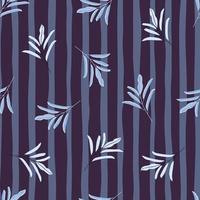 Floral branches random ornament seamless doodle pattern. Hand drawn backdrop with purple striped background. vector