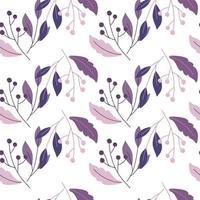 Natural seamless pattern with purple leaves and berries shapes. Isolated botany backdrop. Isolated ornament. vector