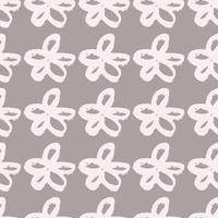 Seamless botanic pattern with white hand drawn daisy flowers. Grey background. Stylized artwork. vector