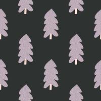 Pine tree seamless pattern on black background. Forest backdrop in doodle style. vector
