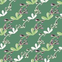 Floral nature seamless pattern with doodle diagonal branches ornament. Green pastel palette. vector
