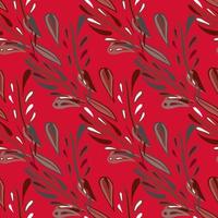 Vintage seamless pattern with grey abstract foliage doodle print. Bright pink background. Simple style artwork. vector
