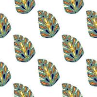 Exotic nature seamless pattern with doodle folk monstera elements print. Isolated ornament. vector