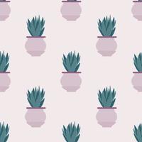 Seamless pattern with cactus in pot on light background. vector