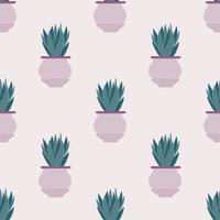 Seamless pattern with cactus in pot on light background. vector