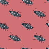 Nature seamless pattern with insects fauna print. Grey simple bugs silhouettes on pink background. Exotic animal backdrop. vector
