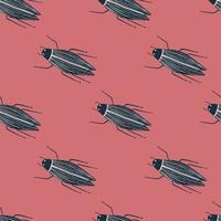 Nature seamless pattern with insects fauna print. Grey simple bugs silhouettes on pink background. Exotic animal backdrop. vector