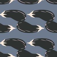 Black eggplants seamless pattern on gray background.Violet aubergines wallpaper. vector